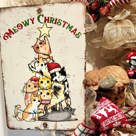 Christmas Cat Dream Wreath Deco Mesh Bow - Picture 5 of 11